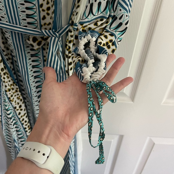 NWT D’Ascoli Maddy Striped Silk midi dress size large w/ waist tie and split hem - Picture 6 of 11